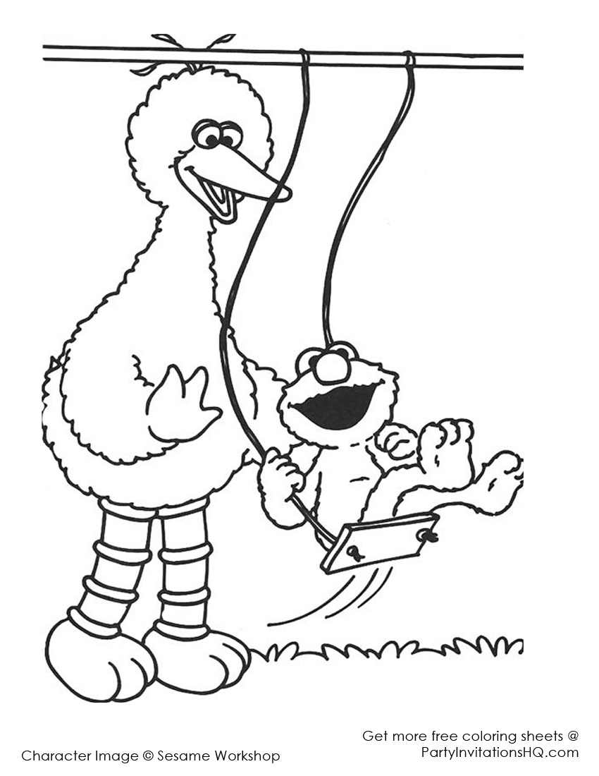 Coloriage de personnages de Sesame Street en pleine activité ludique
