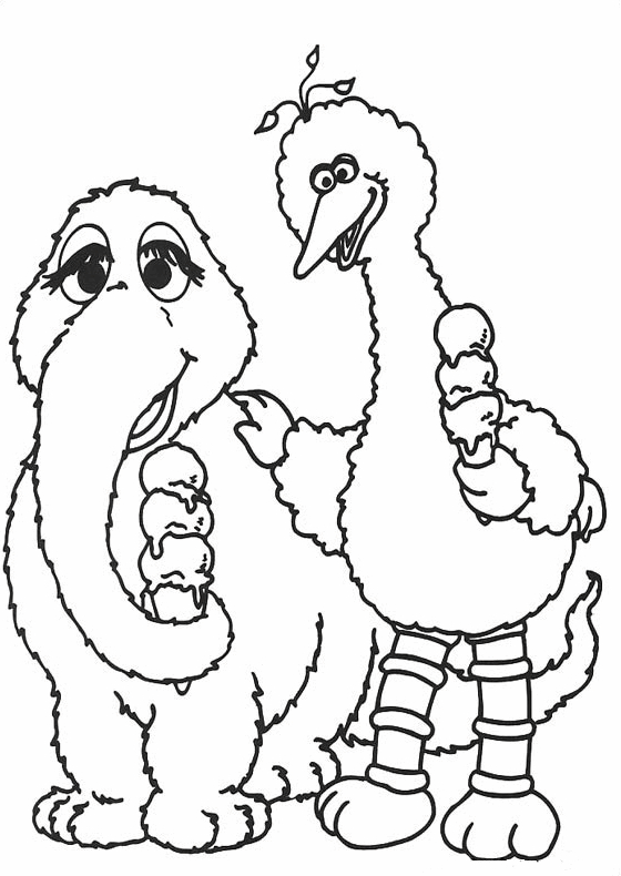 Coloriage de personnages de Sesame Street en pleine interaction joyeuse