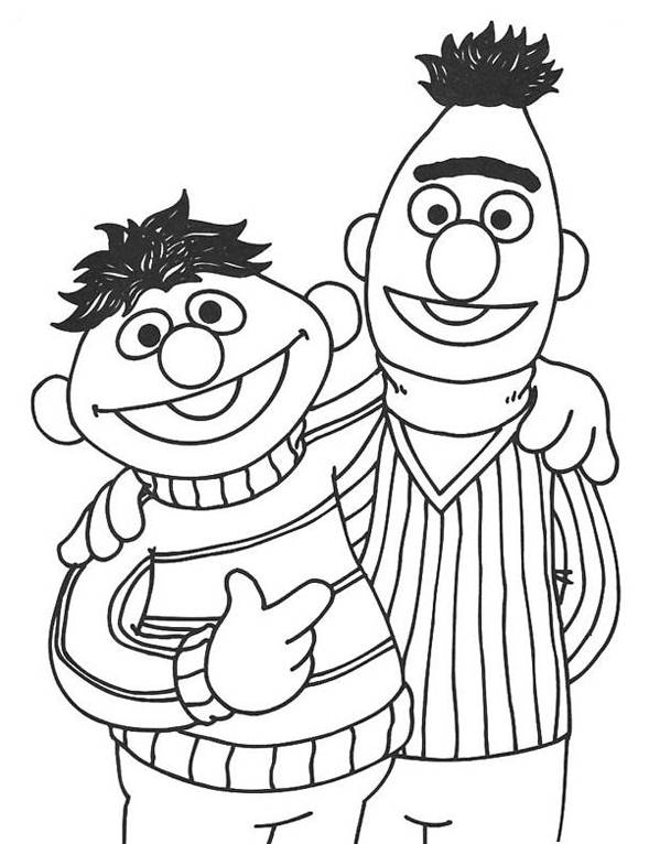 Coloriage de Sesame Street avec Elmo et un ami dans un décor enjoué Coloriage de Sesame Street avec Elmo et un ami dans un décor enjoué