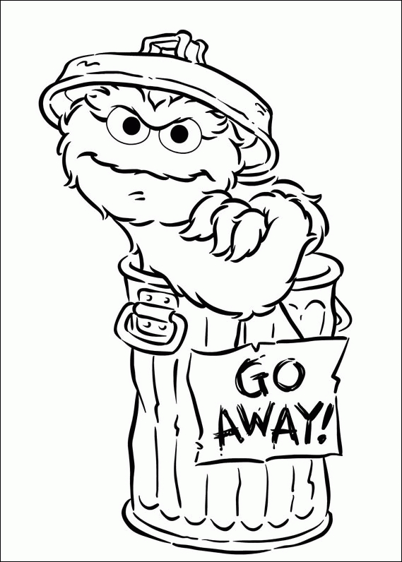 Coloriage de Cookie Monster et Big Bird dans un décor de rue animé