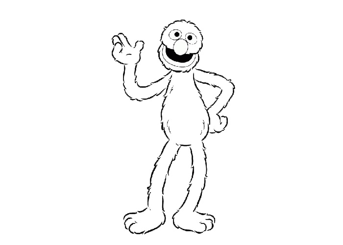 Coloriage de Sesame Street avec des personnages joyeux au milieu de la rue