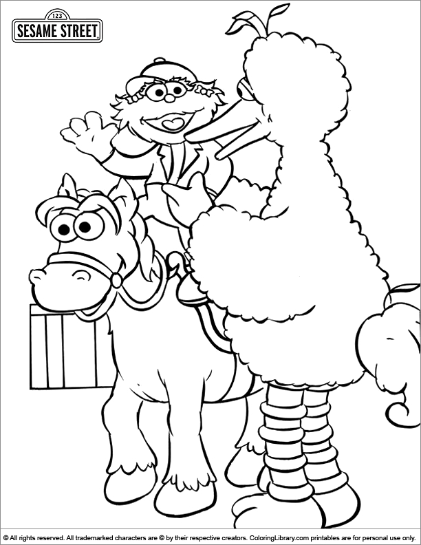 Coloriage de personnages de Sesame Street dans un décor ludique