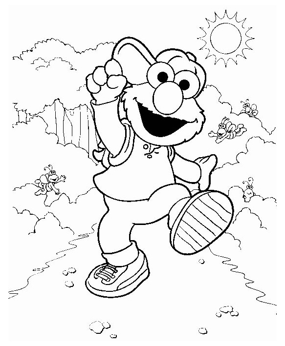Coloriage de Sesame Street avec des personnages emblématiques dans un décor vivant