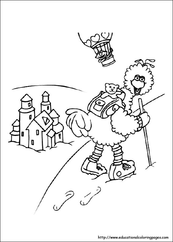 Coloriage de personnages de Sesame Street dans un décor ludique