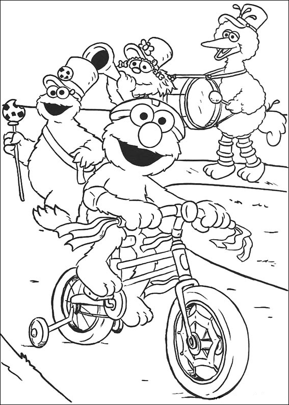 Coloriage de personnages de Sesame Street en pleine interaction joyeuse
