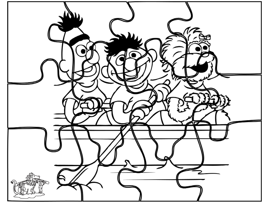 Coloriage de personnages de Sesame Street dans un décor ludique
