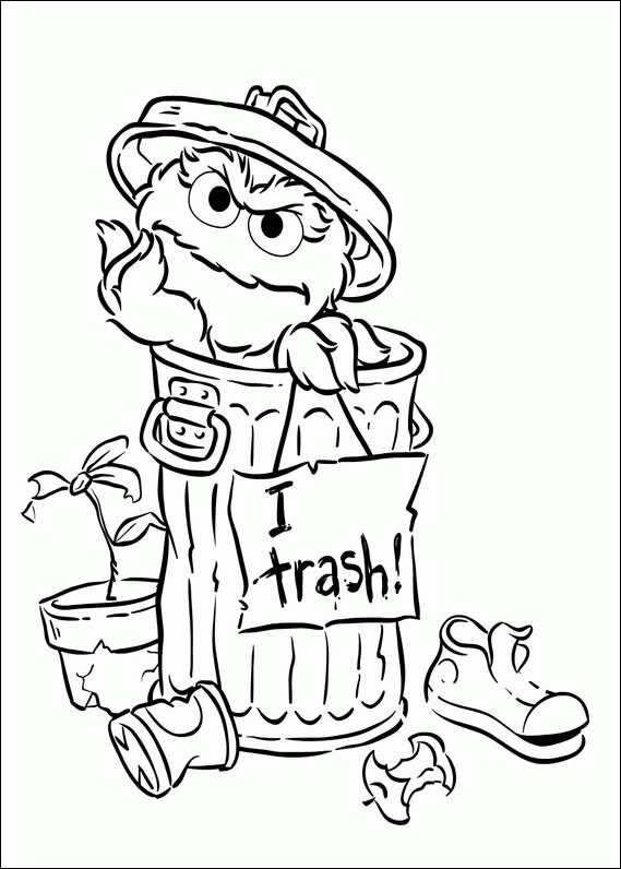 Coloriage de Sesame Street avec des personnages joyeux dans un décor ludique