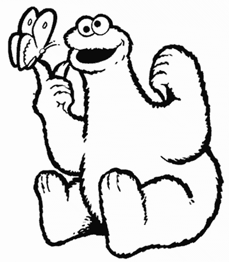 Coloriage de Sesame Street avec Elmo et ses amis dans un décor joyeux