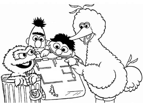 Coloriage de personnages de Sesame Street en pleine activité