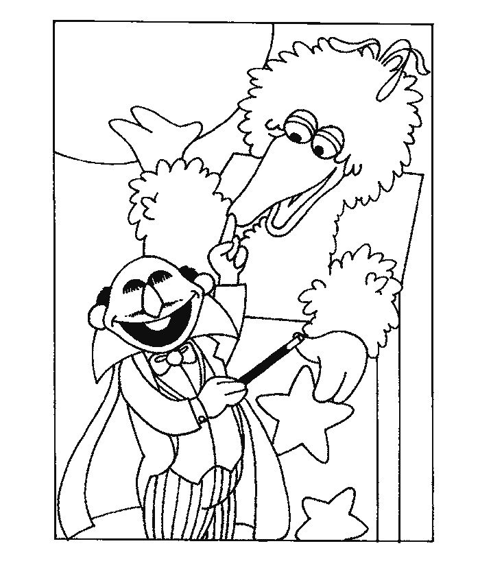 Coloriage de personnages de Sesame Street en pleine interaction joyeuse