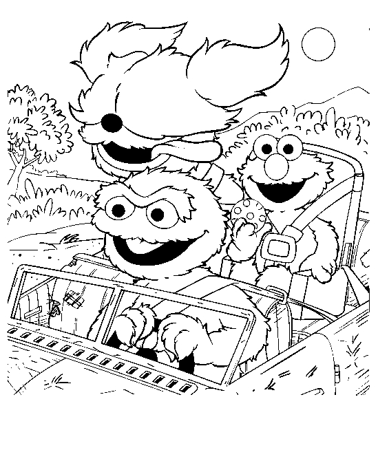 Coloriage de personnages emblématiques de Sesame Street en pleine interaction