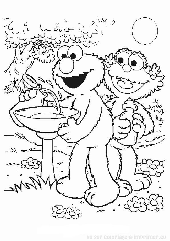 Coloriage de la rue Sesame avec Elmo et ses amis