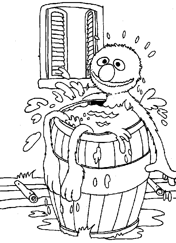 Coloriage de personnages de Sesame Street avec un décor joyeux