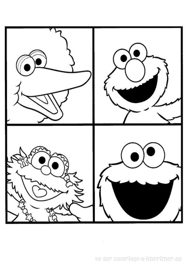 Coloriage de personnages de Sesame Street en pleine interaction dans un décor amical