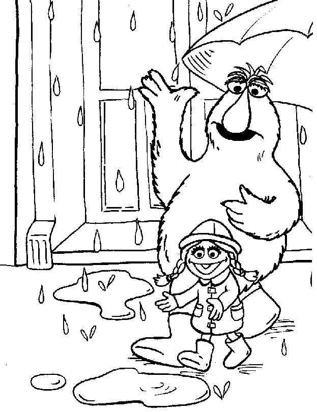 Coloriage de personnages de Sesame Street jouant dans un parc
