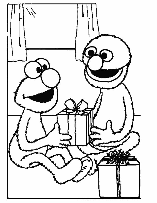 Coloriage de personnages de Sesame Street dans un décor ludique