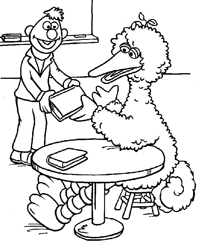 Coloriage de la célèbre rue des Sesame Street avec ses personnages emblématiques
