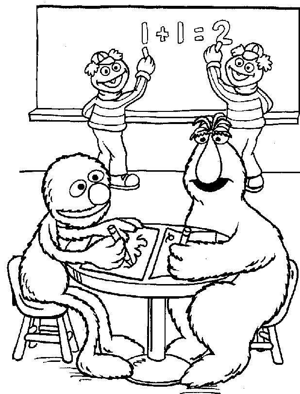 Coloriage de personnages de Sesame Street en pleine activité ludique