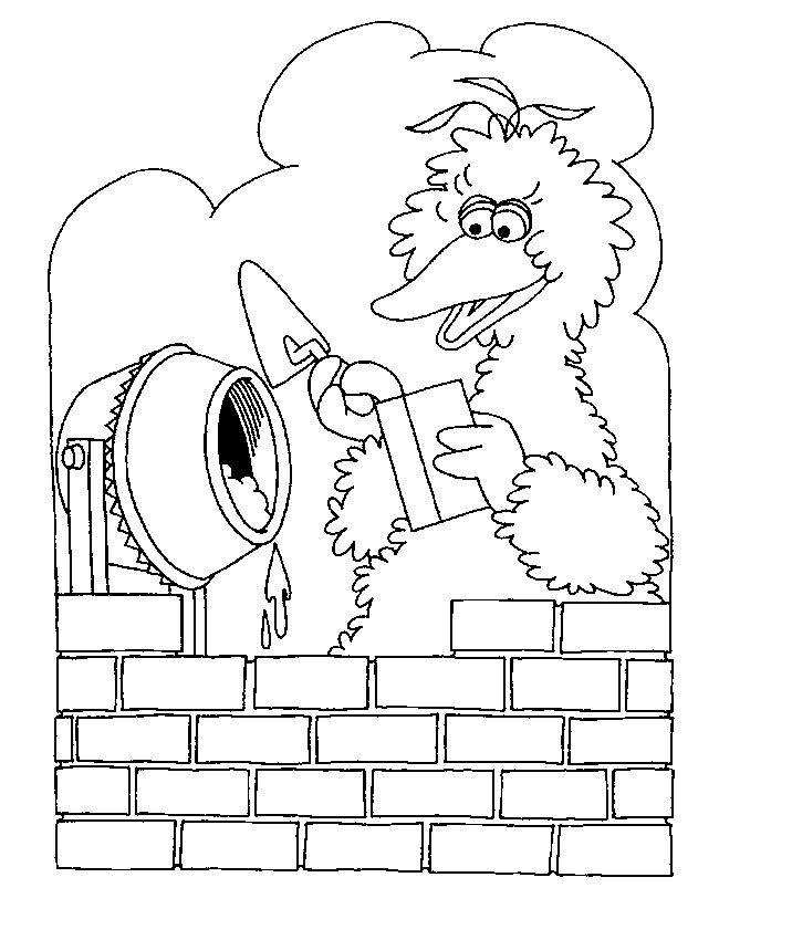 Coloriage de personnages de Sesame Street entourés d'éléments ludiques