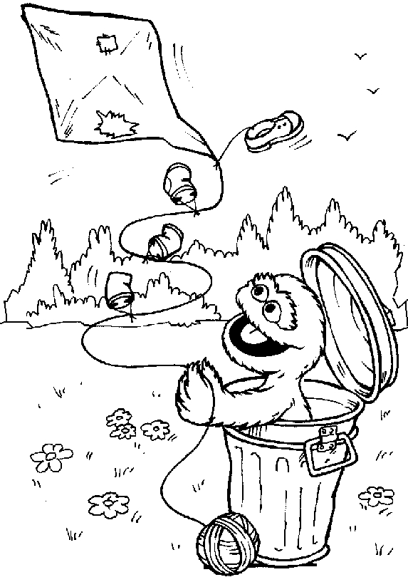 Coloriage de personnages de Sesame Street en pleine activité joyeuse
