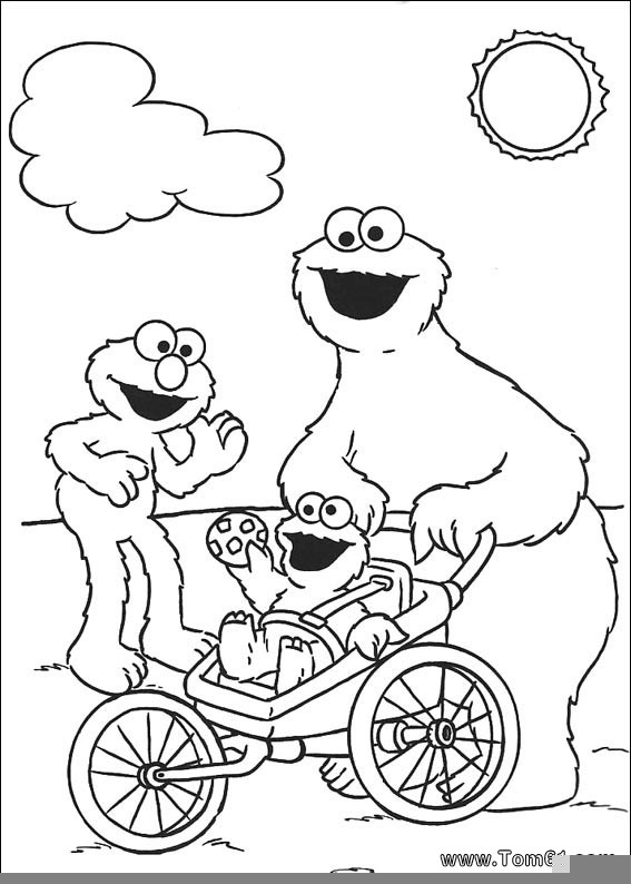 Coloriage de personnages de Sesame Street en pleine activité joyeuse