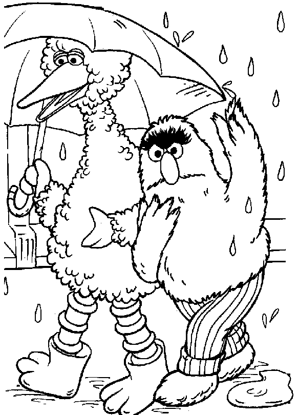 Coloriage de personnages de Sesame Street en pleine activité joyeuse