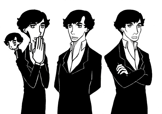 Coloriage de Sherlock Holmes en pleine enquête avec un décor londonien