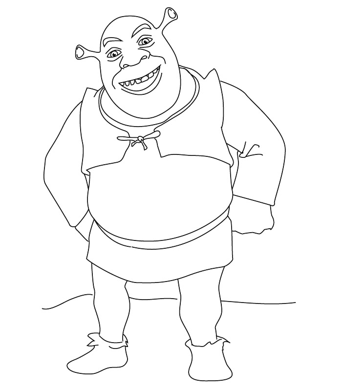 Shrek souriant avec un fond de marais