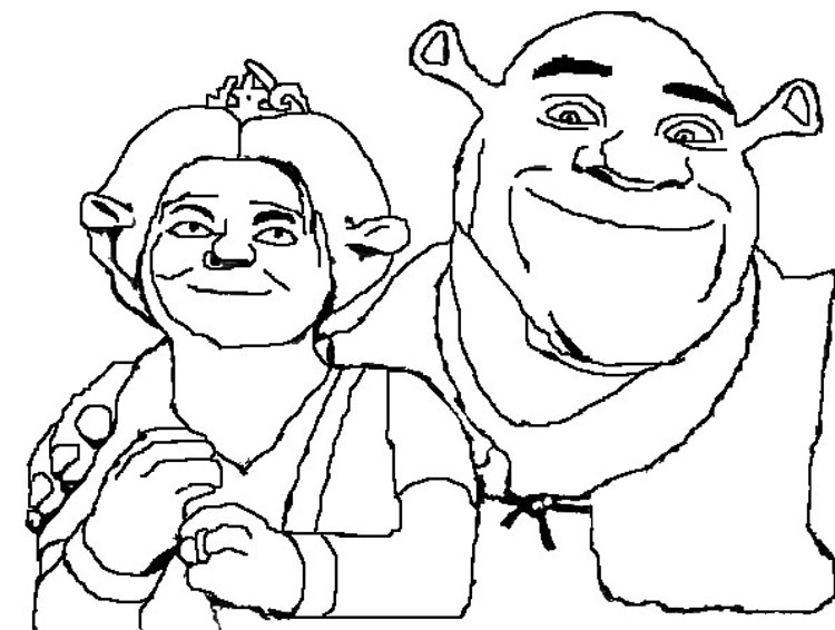 Shrek et Fiona dans un moment de complicité au bord de l'étang