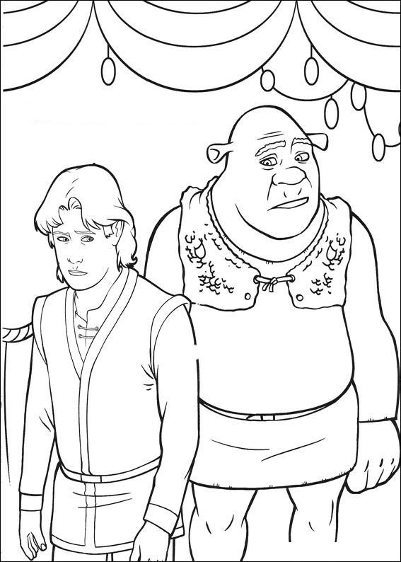 Coloriage de Shrek et Fiona dans un paysage verdoyant