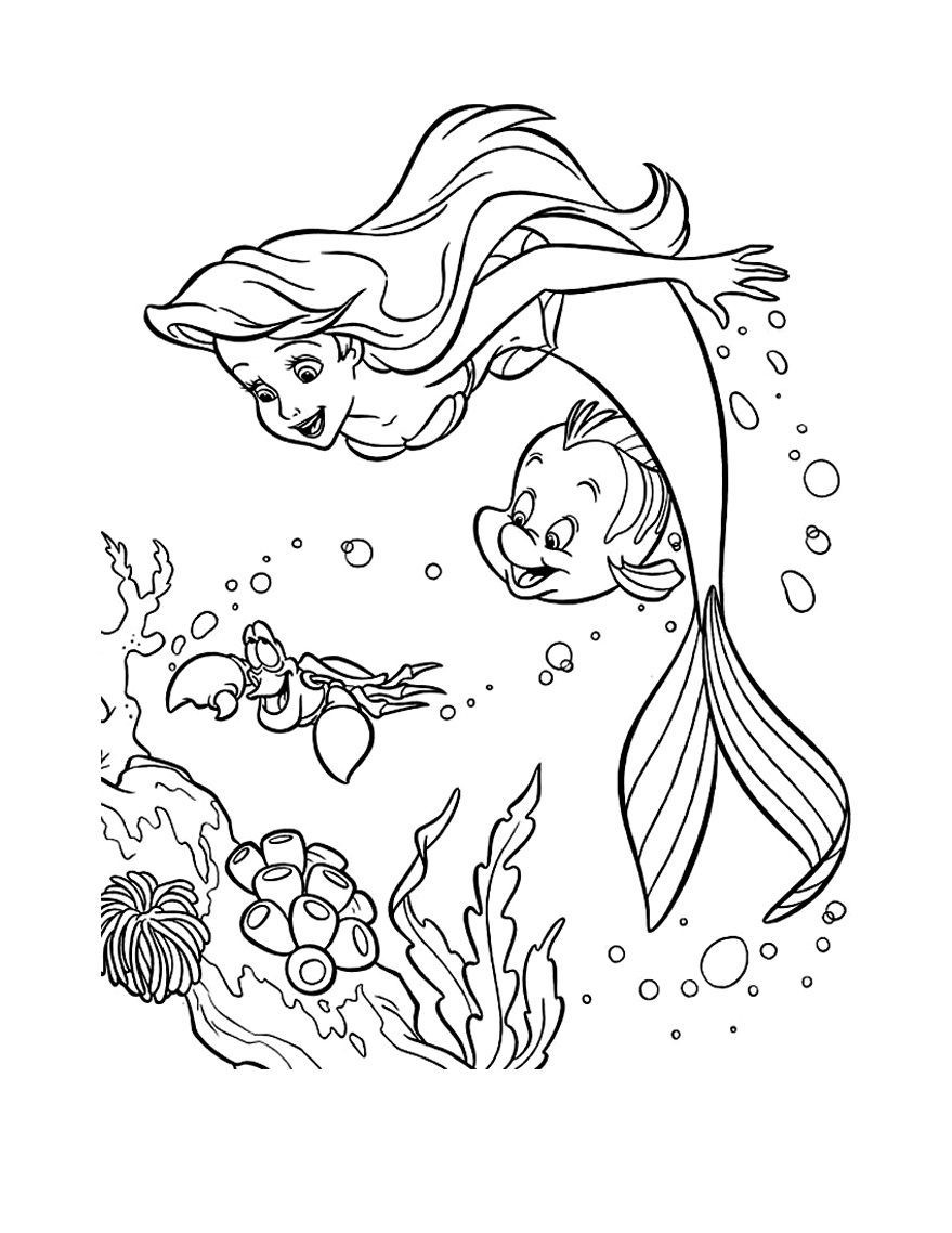 Coloriage d'une sirène nageant dans l'océan