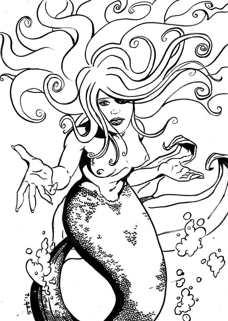 Une sirène joue avec des poissons dans un décor marin