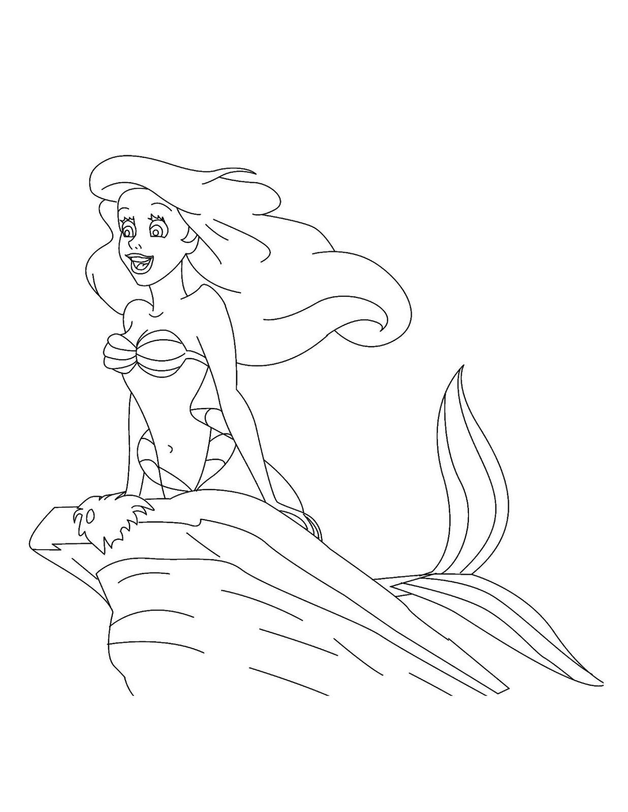 Coloriage d'une sirène nageant dans l'océan avec des poissons