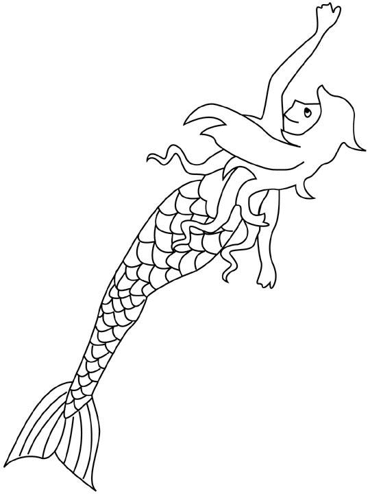 Une sirène nageant dans les vagues entourée de coquillages