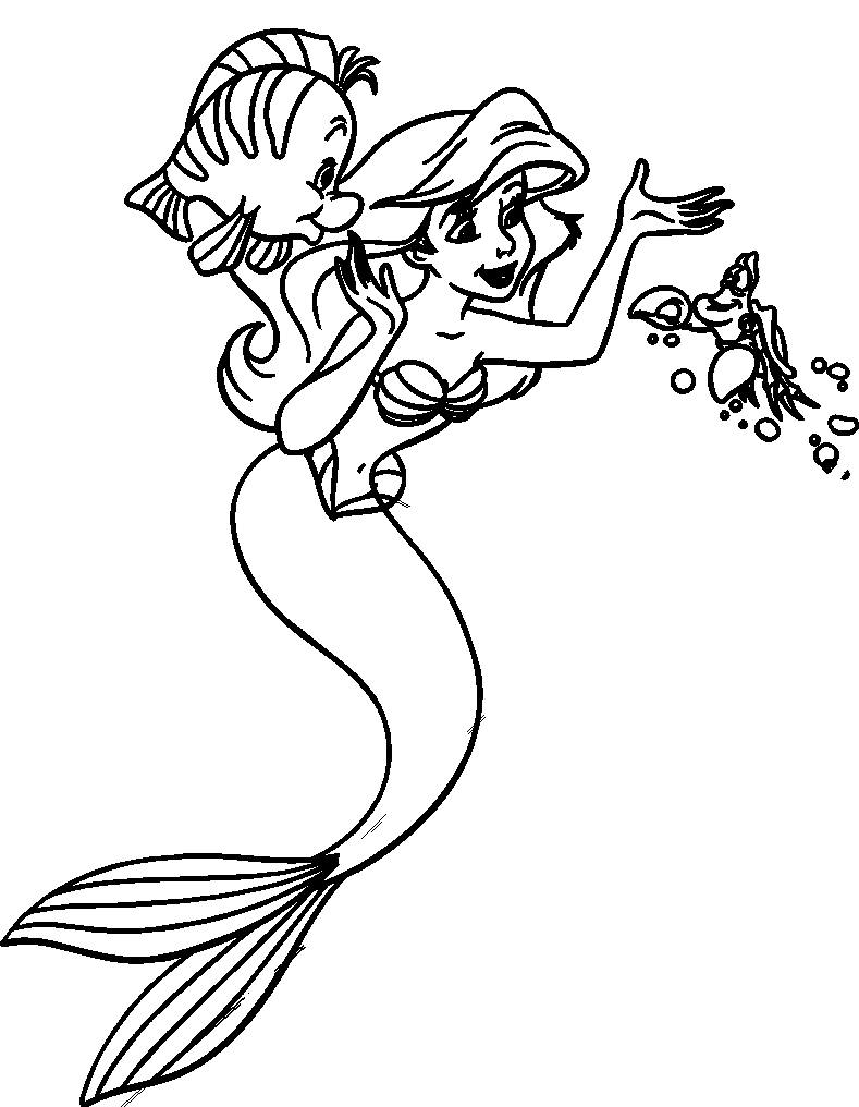 Une sirène nageant parmi des algues et des poissons