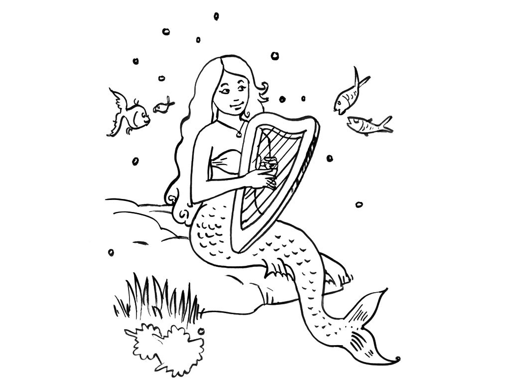 Coloriage d'une sirène nageant dans l'océan