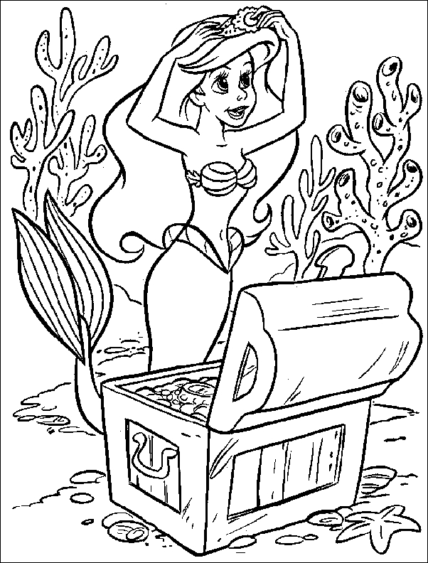 Coloriage d'une sirène nageant dans des vagues ondulantes