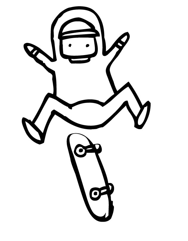 Coloriage d'un skateboard en pleine action sur une planche à roulettes