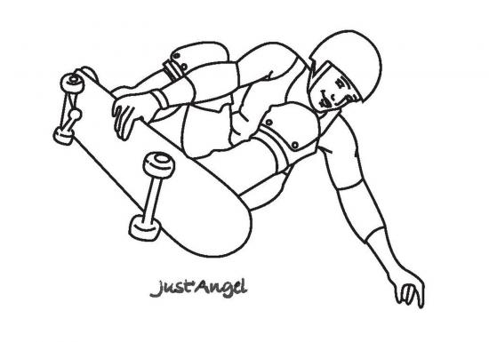 Coloriage d'un skateboard sur une planche à roulettes