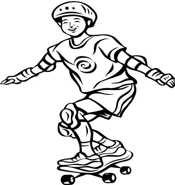 Coloriage d'un skateboard sur une planche à roulettes avec des détails ludiques