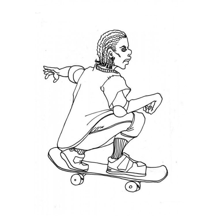 Coloriage d'un skateboard sur fond de rue urbaine