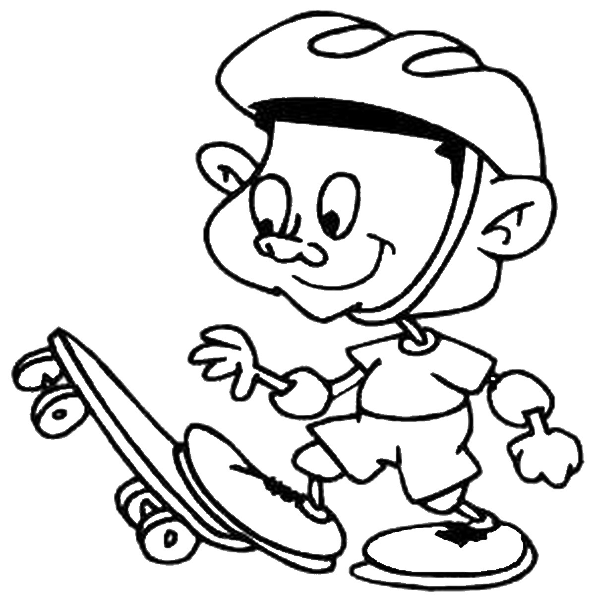 Coloriage d'un skateboard sur une planche à roulettes avec des détails dynamiques