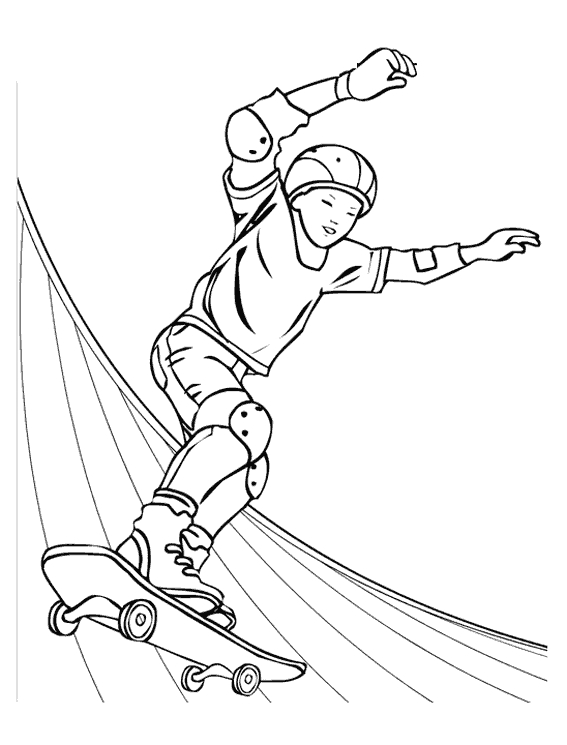 Coloriage d'un skateboard sur une planche à roulettes avec des détails dynamiques