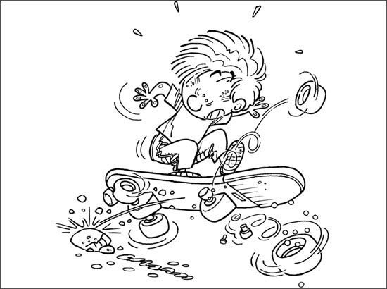 Coloriage d'un skateboard sur fond urbain