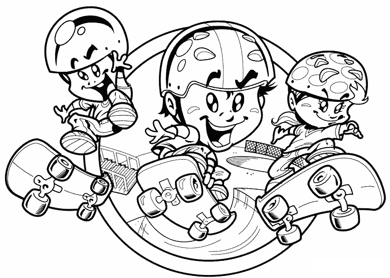 Coloriage d'un skateboard sur une planche à roulettes avec des détails ludiques