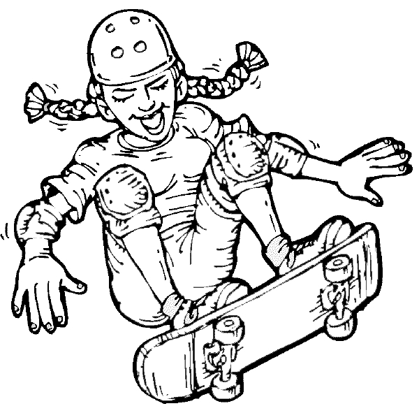 Coloriage de skateboard sur une planche à roulettes
