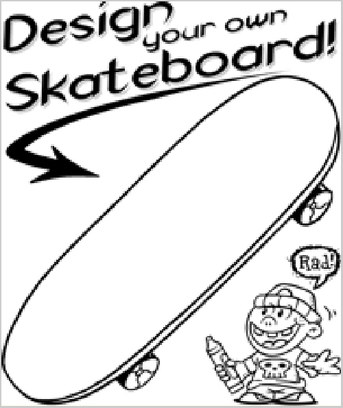 Coloriage d'un skateboard sur fond dynamique