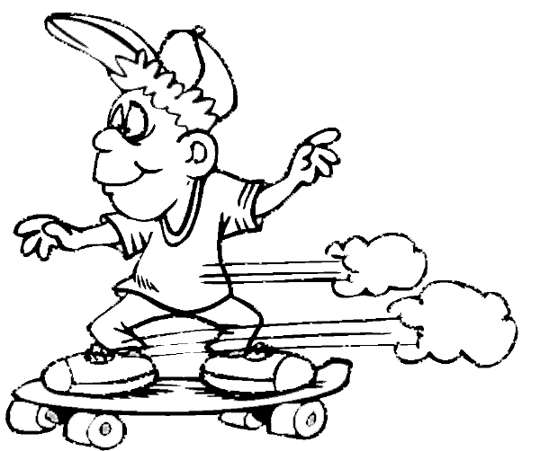 Coloriage d'un skateboard sur une planche à roulettes avec des détails dynamiques