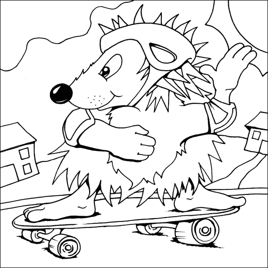 Coloriage d'un skateboard sur une planche à roulettes dans un décor simple