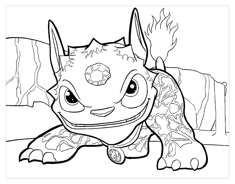 Coloriage de Skylanders avec des personnages en action dans un décor dynamique
